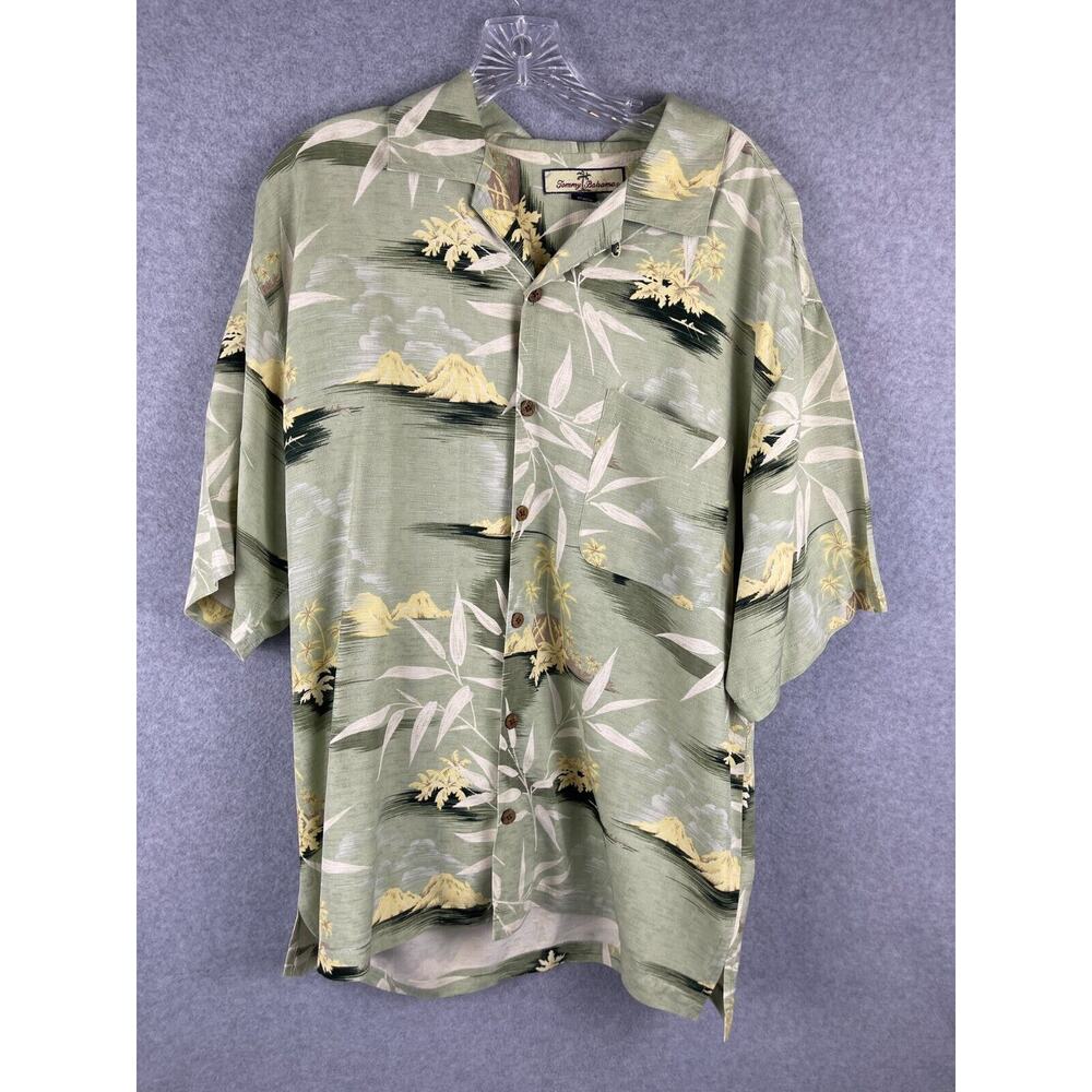 Tommy Bahama Shirt Mens L Floral Hibiscus Silk Hawaiian Camp Tiki Aloha EUC